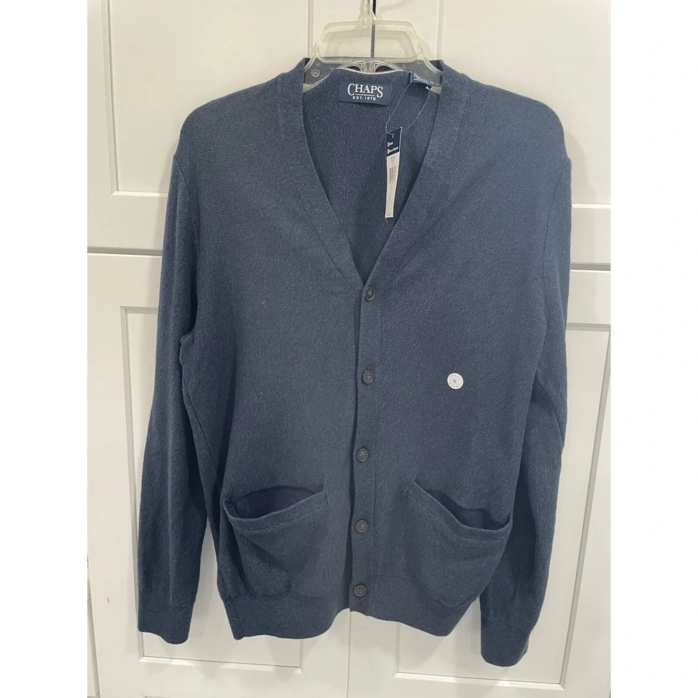 NWT Chaps Men's S Cardigan Sweater V-Neck Button Down Navy AK102